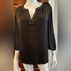 Investments‎ Women's 3/4 Flutter Sleeve Split  V Neck Top Blouse Size XL Medium